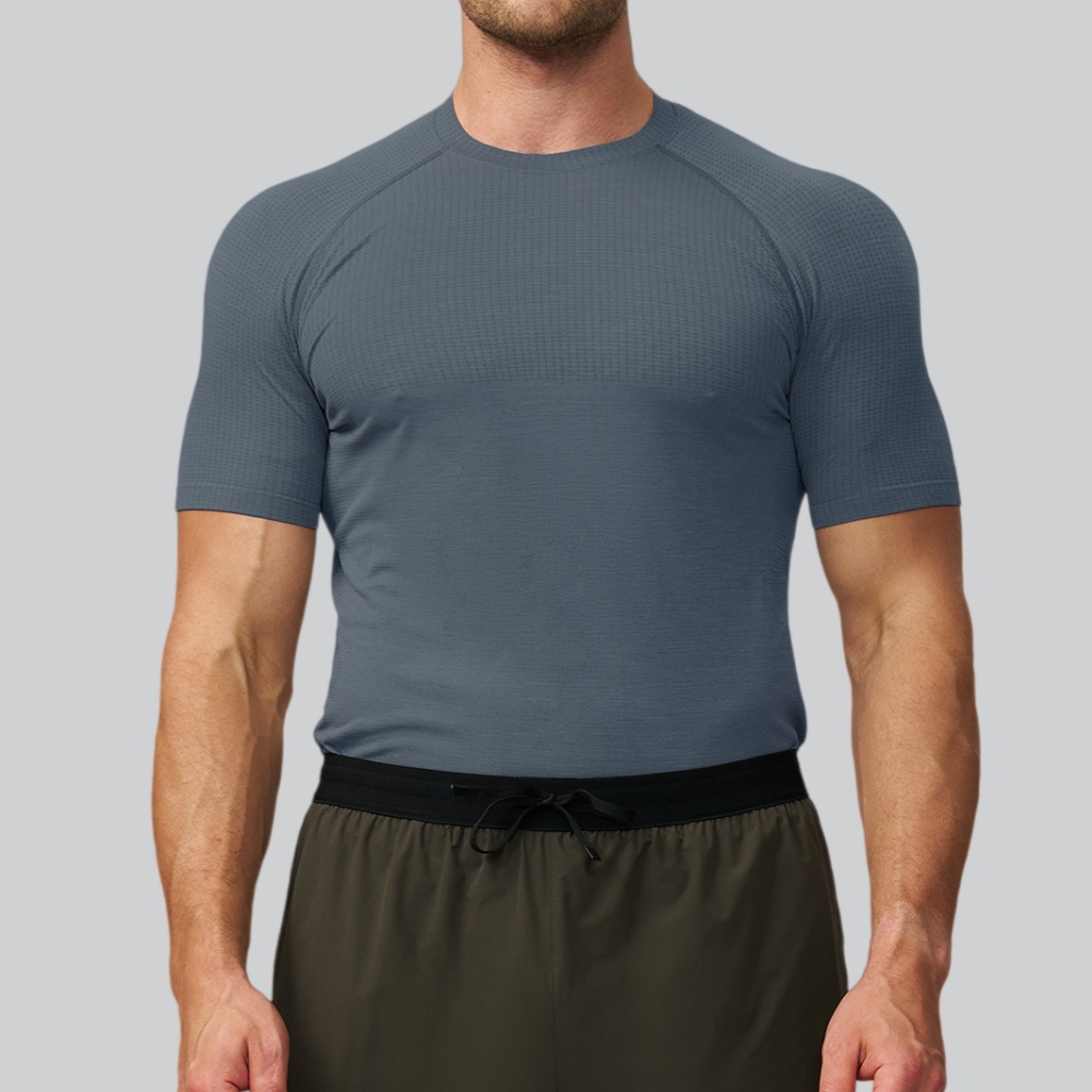 Sports Equipment For Running - เสื้อยืดกีฬาผู้ชายสีพื้น แห้งเร็ว แขนสั้น ไร้ตะเข็บ ระบายอากาศได้ดี เหมาะสำหรับออกกำลังกาย