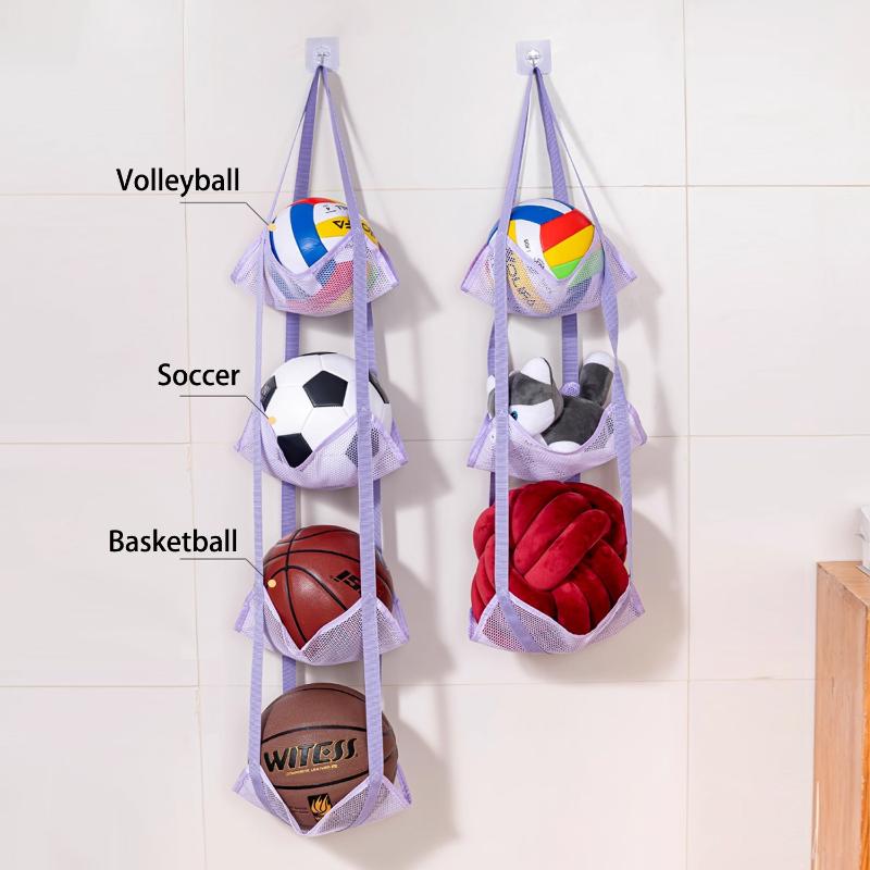Sports Equipment Garage Organizer - ถุงเก็บลูกบอลแบบแขวนผนัง ตาข่ายใส่ของ สำหรับบาสเก็ตบอล ฟุตบอล ใช้ในบ้าน โรงรถ