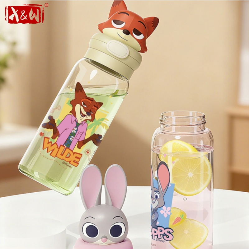 Xin Sports Equipment - X&W สำหรับดิสนีย์ 550ML แก้วน้ำพกพาพร้อมฝาปิดรูปตุ๊กตาการ์ตูนจูดี้แก้วน้ำพลาสติกสำหรับเล่นกีฬากลางแจ้ง/แก้วฟิตเนส